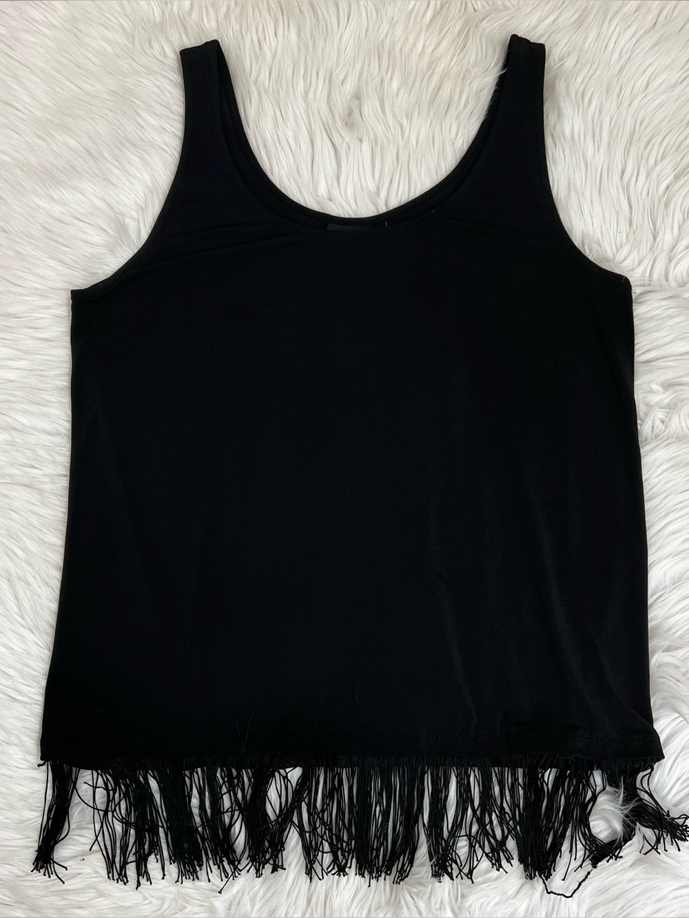 NWOT! Lane Bryant Black Knit Tank Cami Blouse Top Fringe Bottom